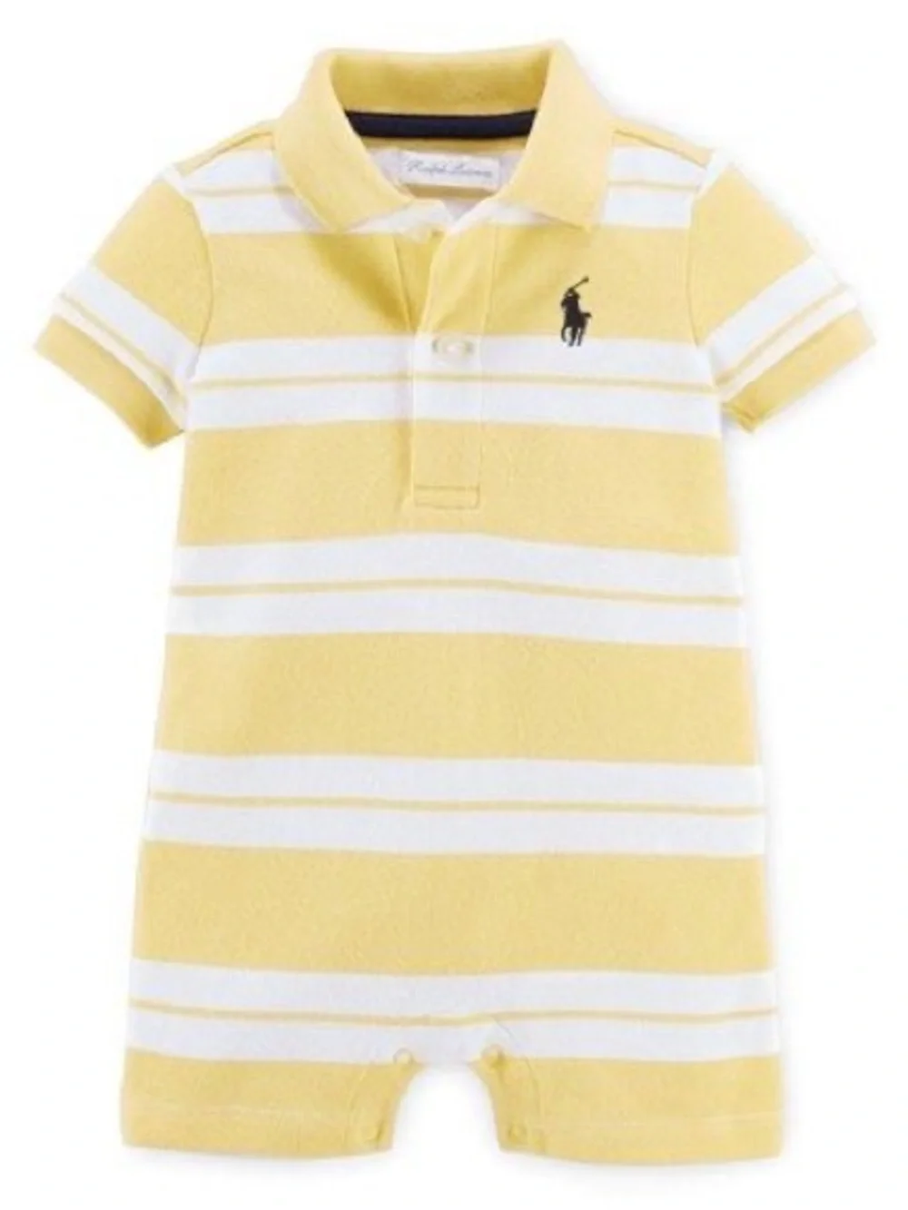 Polo Ralph Lauren Baby Boys' Striped Rugby Collar Shortall, White/Yellow, 9M